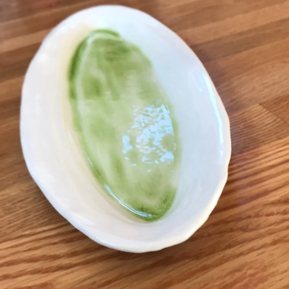 NWT Anthropologie Terrain Signed Handmade Chartreuse Fish Platter